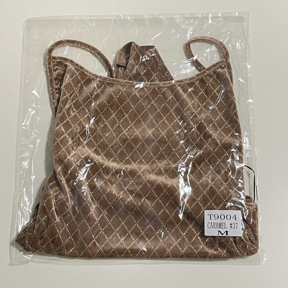 Velvet Diamond Check Print Bodysuit Top Size M Light Brown Metallic Holiday NEW - Picture 10 of 13